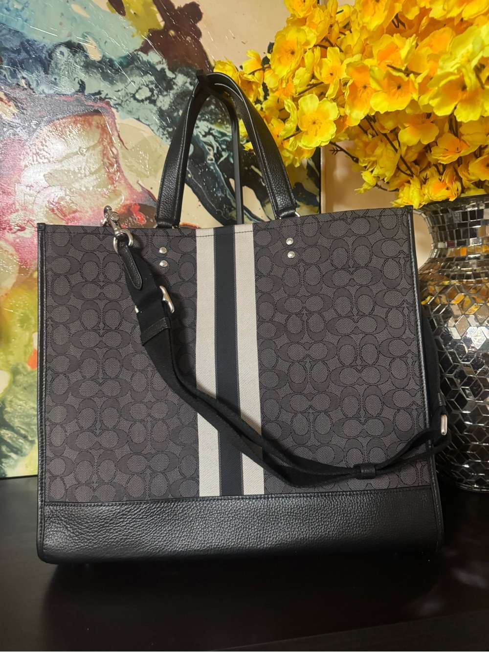 Coach Black and Charcoal Signature jacquard Dempsey Tote 40 - Picture 8 of 9
